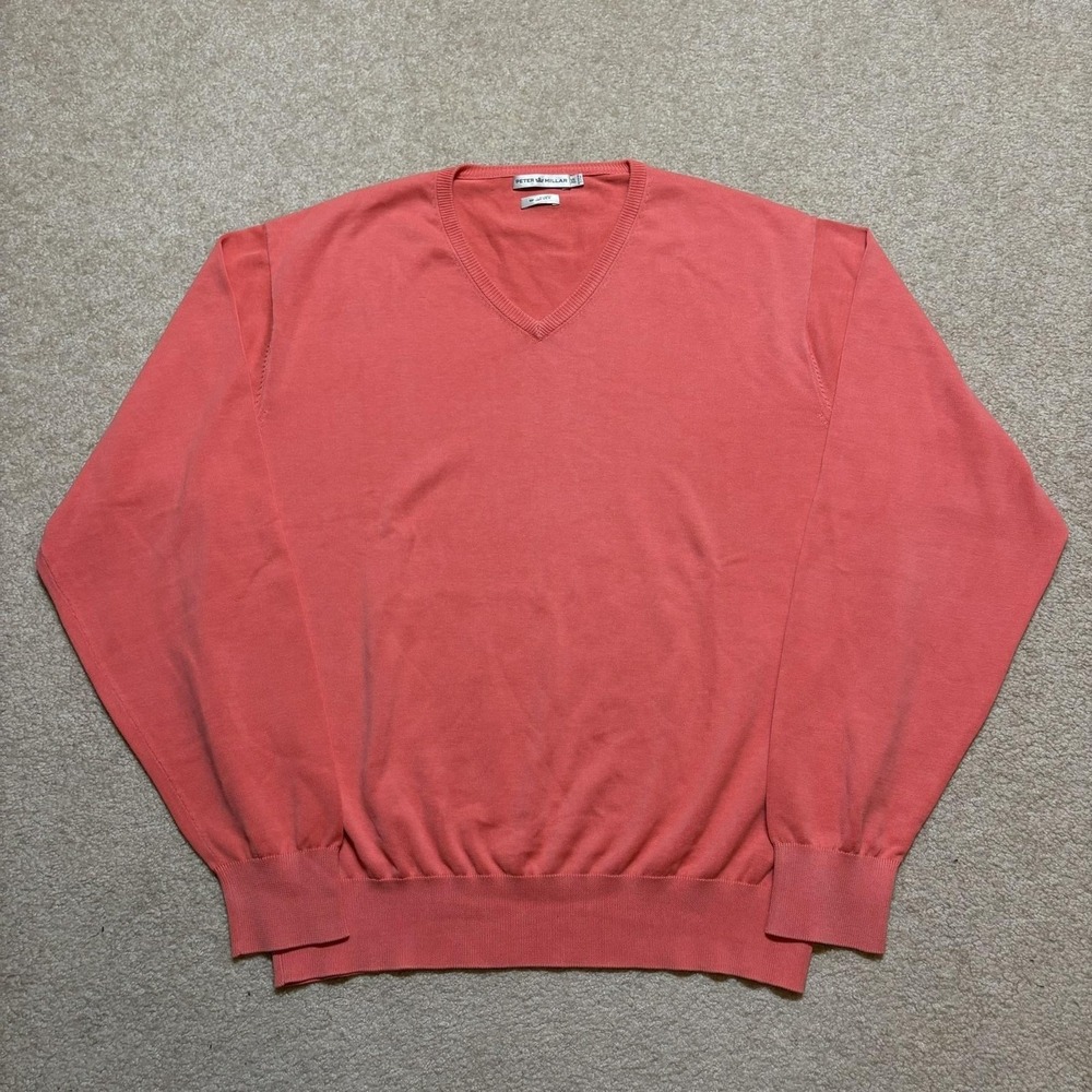Peter Millar Sweater Mens‎ XL Pink V Neck Knit Pullover Lightweight Casual